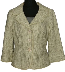 Ann Taylor Light Green Tweed 3-Button Lined Suit Jacket - Women's Size 6 - Picture 1 of 4