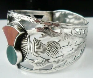 Sterling Silver Scottish Thistle Silver Napkin Ring Agate, W Johnson & Sons 1932 - Picture 1 of 9