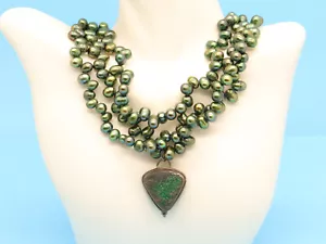 Ciondolo Collana Cristallo Uvarovite 3 Verdi Acqua Dolce 7x5mm Perla 16"" - 18 - Foto 1 di 8