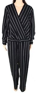 Lauren By Ralph Lauren Women's Jumpsuit Black Size 6 Surplice Striped $245 #242