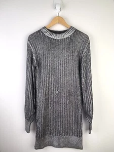 Sass & Bide XS Diamond Heart Dress Silver Knit Cotton Long Sleeve BNWT RRP $390 - Picture 1 of 24
