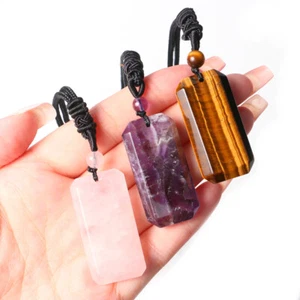 Natural Crystal Quartz Rectangular Pendant Necklace Charm Healing Jewelry Gift - Picture 1 of 18