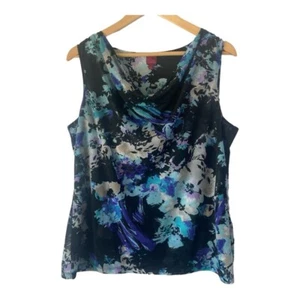 212 Collection Damen Garten Party Wasserfallausschnitt ärmellos Chiffon Top XL abstrakt - Bild 1 von 10