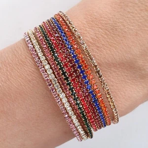 Silver Gold CZ Cubic Zirconia Tennis Cuff Bracelet Flexible Bangle Bridal Gift - Picture 1 of 21