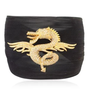 Brazalete Brazalete Diamante Dragón Malla Acero Negro Oro Amarillo 18k 2.09ct - Imagen 1 de 6