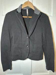 Kensie Womens Black Blazer Size Medium with Gray Lapel and Elbow patch - Picture 1 of 6
