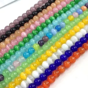 8mm Cat Eye Glass Beads Smooth Loose Round Bead 14" Cat's Eye Bead CraftBeaded - Picture 1 of 23