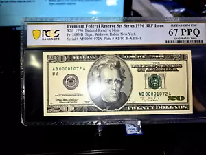 1996 BEP ISSUE $20 PREMIUM FEDERAL RESERVE SET 12 DISTRICTS SAME SER#00001072 - Picture 1 of 2