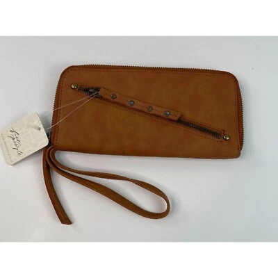 Cartera Free People Marrón Vegano Muñequera Correa Cierre con Cremallera Bolso sin asas Boho Nueva con Etiquetas Foto 1 de 4
