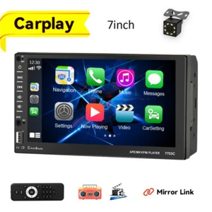 CarPlay Android Auto 7"Double DIN Car Stereo Radio USB Bluetooth Reverse Camera - Picture 1 of 12