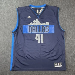 NBA Adidas Dallas Mavericks Jersey Men's 2XL Blue Swingman Nowitzki Skyline #41 - Picture 1 of 8