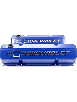 Proform Sb/C Slant Valve Covers Blue 'Chevrolet' Emblem Recessed (141-932) - Image 1 of 4