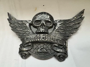 Totenkopf schnell silberne Gürtelschnalle Biker Goth Punk 5" Flügel - Bild 1 von 3
