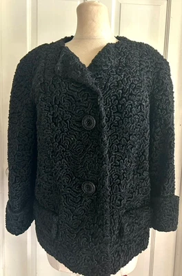 Abrigo Astrakin Lepshire Francia Vintage Años 50 Rizado Negro Cordero Persa Mangas 3/4 Foto 1 de 4