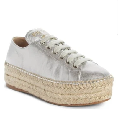 PRADA Metallic Silver Napa Platform Espadrille Sneaker Sz 40 / 10 $730 - Image 1 of 4