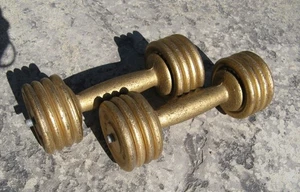 2 Vintage Antique BFCO Los Angeles Weightlifting adjustable Dumbbell Dumbbells - Picture 1 of 6