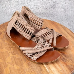 B MAKOWSKY Glenda Tan Leather Strap Flat Sandals Shoes A215562 Size 6.5M - Picture 1 of 5