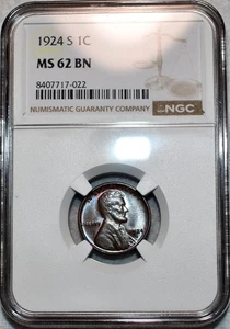 NGC MS-62 BN 1924-S Lincoln Cent, Razor-Sharp, Blazing, PQ specimen! - Bild 1 von 2