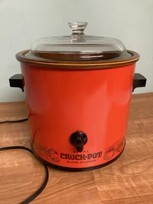 VTG 1970's Rival Crock Pot Flame Orange # 3100/2 Slow Cooker 3.5 Qt Tested w/Lid - Image 1 of 4