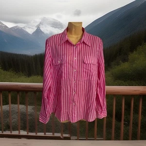 Ralph Lauren Women’s Top Pink & White Striped Long Sleeves Lightweight Cotton - Picture 1 of 9