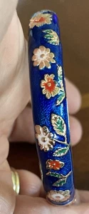 Jiu Long Xing signed Blue Enamel Floral Bracelet Bangle hinged gold tone Size 8 - Picture 1 of 7