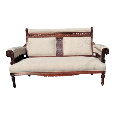 Solid 19th century American Eastlake loveseat made of walnut wood, refurbished. - Image 1 of 4