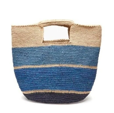 Mar Y Sol Camden Ombre Stripes Raffia Carryall Handheld Tote Beach Bag Blue - Image 1 of 4