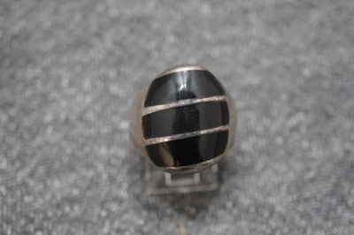 Vintage  Sterling Silver Men's Ring Onyx Pearl Biker Ring - Size 8.5 - Image 1 of 4