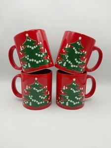 Vintage Waechtersbach roter Weihnachtsbaum Kaffee/Kakao Becher 4er Set Germany - Bild 1 von 16