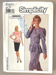 Vestido Simplicity Misses 1980 patrón 8901 talla 10 sin cortar - Imagen 1 de 2