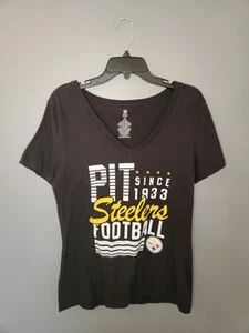 Camiseta de ropa del equipo de la NFL para mujer L negra S/S Pittsburgh Steelers cuello en V algodón - Imagen 1 de 3