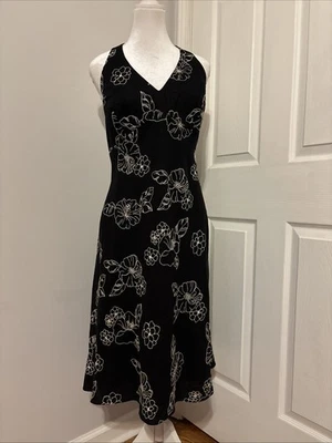 Vestido Halter Evan Picone Mezcla de Lino Floral Bordado Talla 14 Pinup Rockabilly Foto 1 de 4