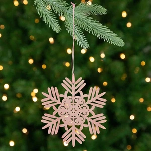 Northlight Snowflake Cut-out Natural Wood Christmas Ornaments - 4.75" - Set of 4 - Picture 1 of 7