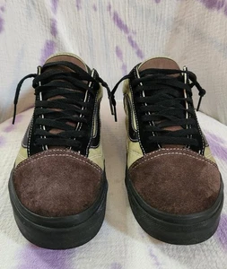 Vans Old Skool Custom Mens 9.5 Skate Shoe Brown Olive Drab Suede Black Sole - Picture 1 of 18