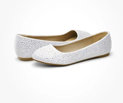 Women Ballet Flat Shoes Rhinestone Dress Slip On Round Toe White Size UK 9 - Image 1 of 4