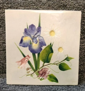 Salt Marsh Pottery Tile Trivet Wall Decor Colorful Flowers Dartmouth MA 7 3/4" - Picture 1 of 6