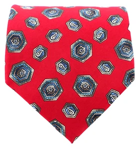 Vintage Arrow Men's Necktie Silk Twill Large Foulard Red Hexagons 57 x 3.75 USA - Picture 1 of 3