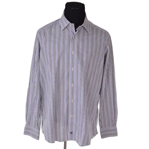 Camicia da uomo David Donahue 17,5 34/35 finiture grigio a righe blu 100% cotone - Foto 1 di 8