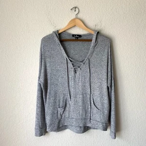 Sudadera con capucha gris jaspeado con cordones manga larga LULU'S Low Motions para mujer talla S W5710 - Imagen 1 de 7
