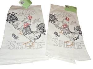 NEU Set 2 RISE & SHINE HAHN KÜCHENTÜCHER Baumwolle bestickt BAUERNHAUS Dekor - Bild 1 von 2