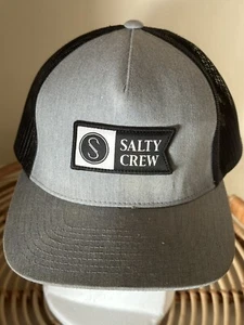 Salty Crew Grey Black Mesh Back Adjustable Snapback Hat Patch Logo - Picture 1 of 8