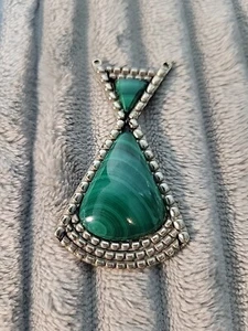 Handmade Pendant Statement Signed LVL Stainless Steel Malachite 24.1 Grams  - Picture 1 of 7