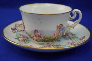 Ginori Doccia Capodimonte Relief Scene Cup & Saucer Set #8  (GE1) - Picture 1 of 19