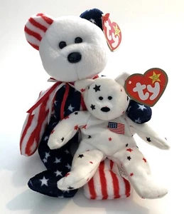 TY Beanie Baby Patriotic SPANGLE & Teenie Beanie GLORY Original 1999 Plüsch Etikett - Bild 1 von 17