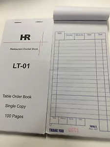 100x Large Size Single Copy Restaurant Docket Book LT01 99x210 - Picture 1 of 1