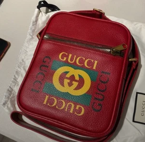 GUCCI CRIPTO PRINT RED LEATHER MESSENGER CROSSBODY BAG - Picture 1 of 7