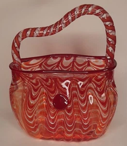 Murano Style Vase Glass Purse Handbag Hand Blown Art Red Orange Clear - Bild 1 von 7