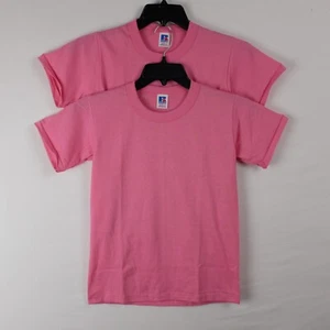 VINTAGE Russell Athletic Youth M Bright Rose T-Shirts - Lot of 2 - Picture 1 of 5