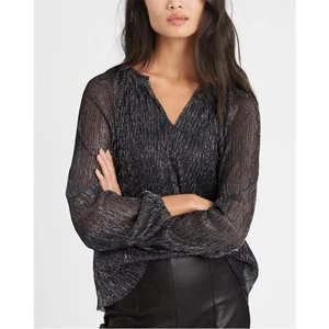 Banana Republic Metallic Top Long Balloon Sleeve Large Holiday Gunmetal Blouse - Picture 1 of 14