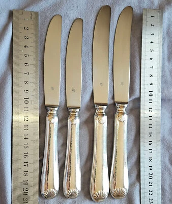 WMF : 2 + 2 = 4 couteaux  - Manches métal argenté modèle Coquille / Vendôme - Photo 1/4